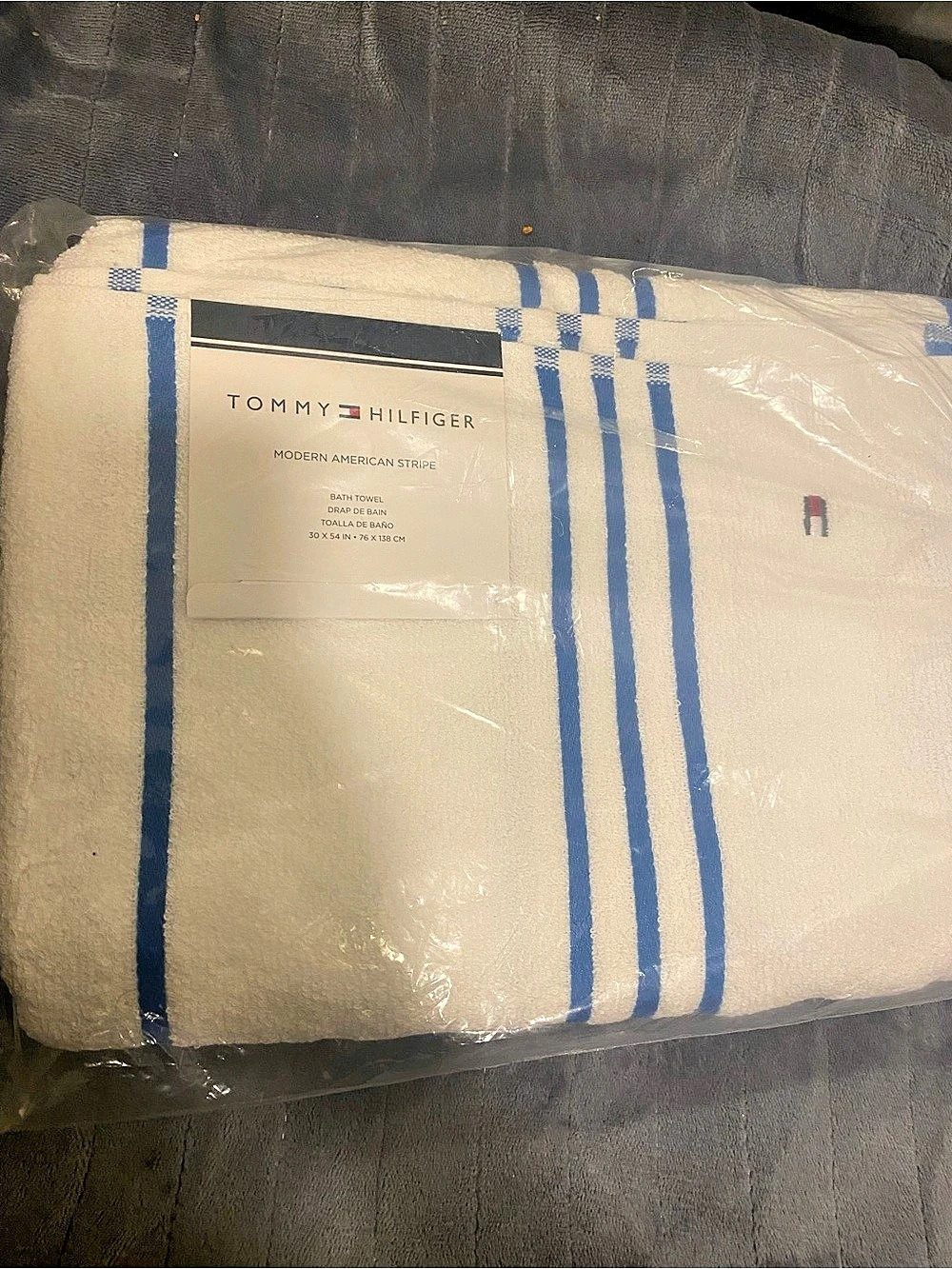 Tommy Hilfiger Modern American Stripe Bath Towel White & Blue